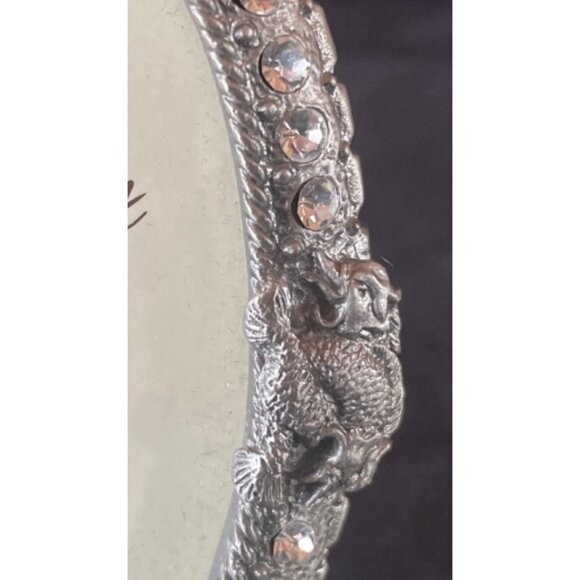 Elegant Oval 2.5x3.5 Silver Picture Frame with Faux Pearls & Rhinestones - Picture 4 of 6